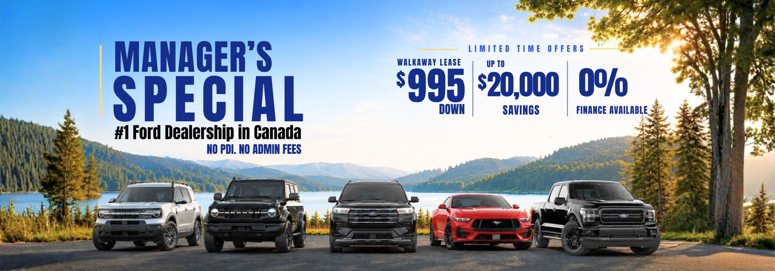 Ford trucks on display at East Court Ford Lincoln during Door Crasher Deals event.